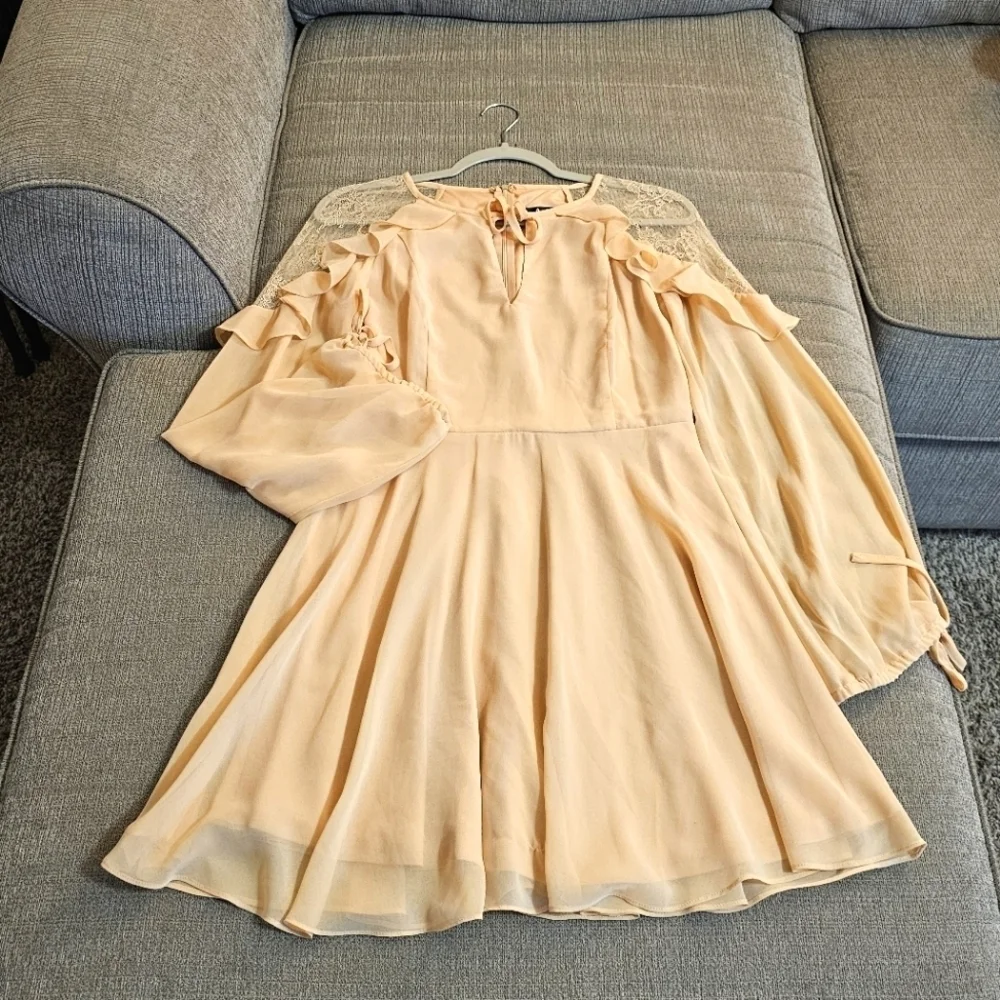 Lulu's Pastel Melon Light Orange Boho Lace Ruffle Festive Casual Dress Medium